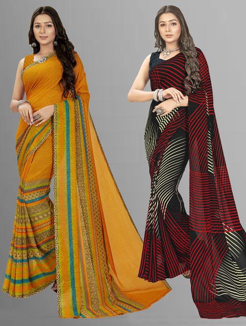 women pack of 2 casual wear sarees with blouse - 21477220 - Very Small Image - 1