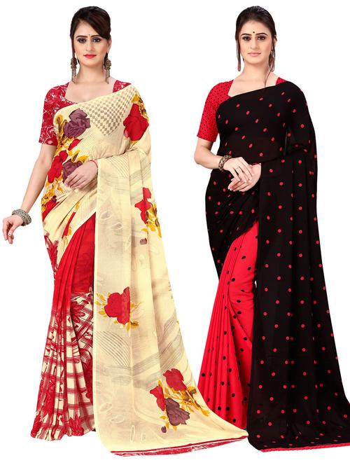 pack of 2 printed casual wear sarees with blouse - 21477221 - Very Small Image - 1