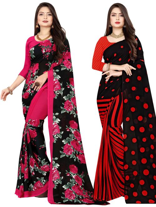 pack of 2 printed casual wear sarees with blouse - 21477224 - Very Small Image - 1