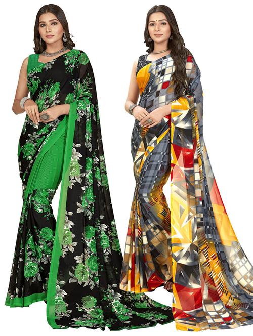 women pack of 2 printed casual wear saree with blouse - 21477233 - Very Small Image - 1