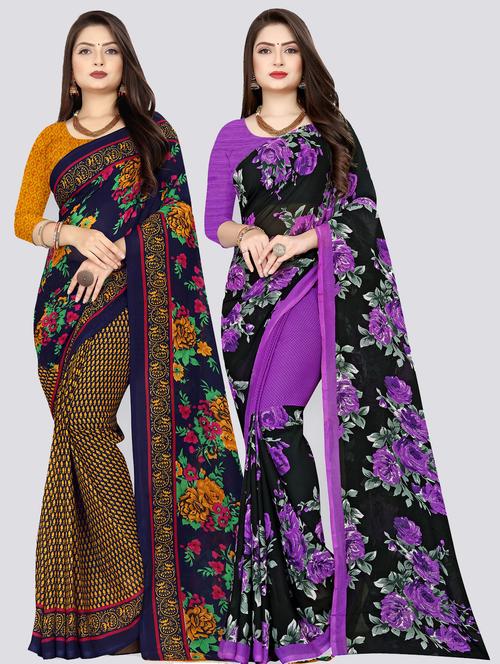 women pack of 2 casual wear combo sarees with blouse - 21477235 - Very Small Image - 1