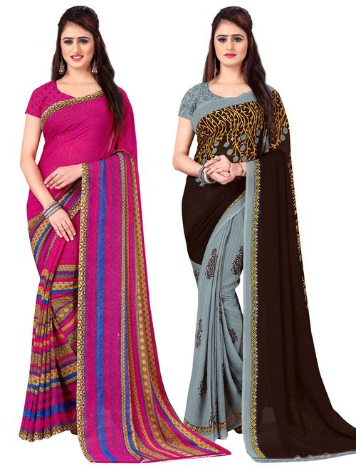 women pack of 2 casual wear sarees with blouse - 21477239 - Very Small Image - 1