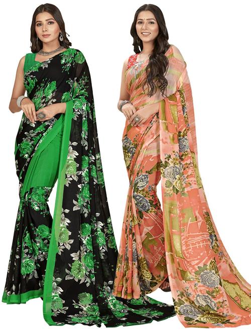 women pack of 2 casual wear combo sarees with blouse - 21477240 - Very Small Image - 1