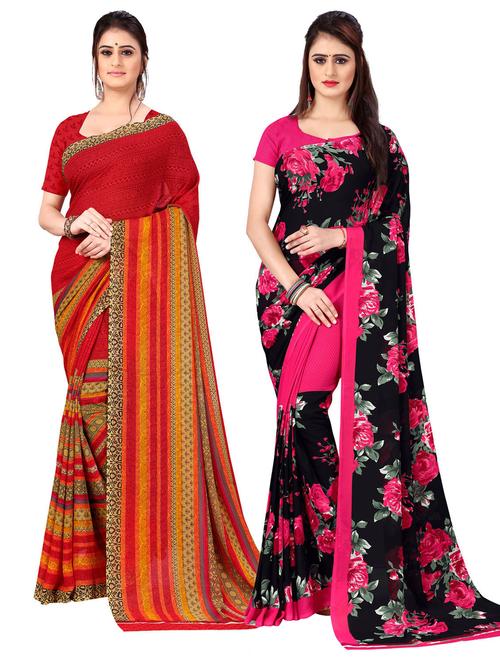 women pack of 2 casual wear combo sarees with blouse - 21477245 - Very Small Image - 1