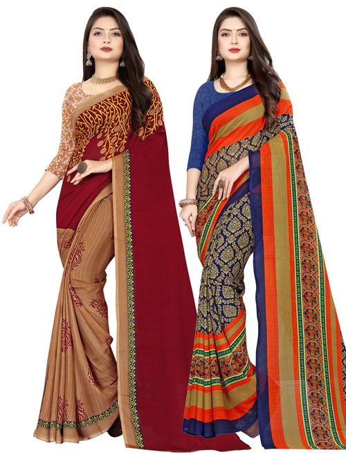 women pack of 2 casual wear combo sarees with blouse - 21477247 - Very Small Image - 1