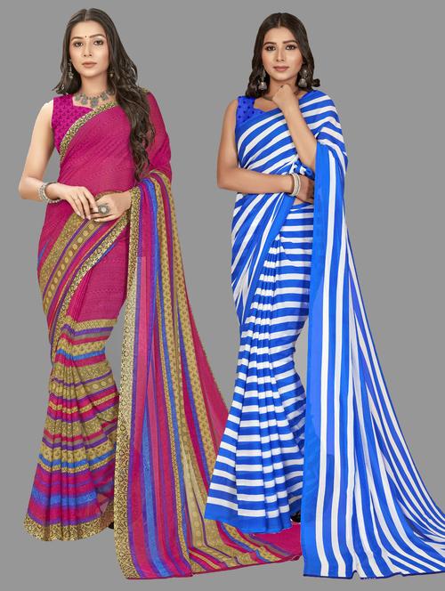 women pack of 2 printed casual wear saree with blouse - 21477248 - Very Small Image - 1
