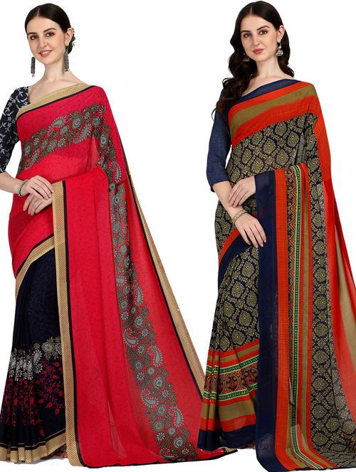 women pack of 2 casual wear combo sarees with blouse - 21477255 - Very Small Image - 1