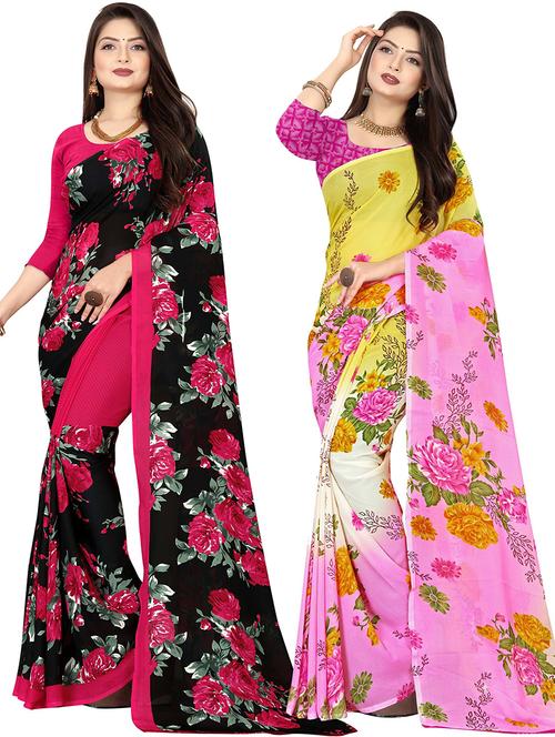 women pack of 2 casual wear combo sarees with blouse - 21477261 - Very Small Image - 1