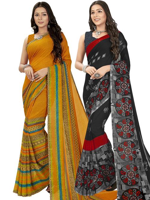 women pack of 2 casual wear combo sarees with blouse - 21477270 - Very Small Image - 1