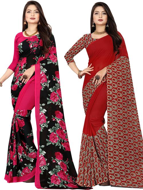 women pack of 2 casual wear combo sarees with blouse - 21477271 - Very Small Image - 1