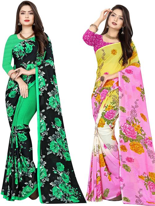 women pack of 2 casual wear combo sarees with blouse - 21477275 - Very Small Image - 1