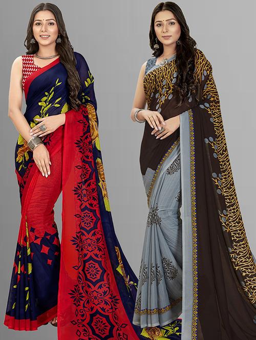 women pack of 2 casual wear combo sarees with blouse - 21477287 - Very Small Image - 1
