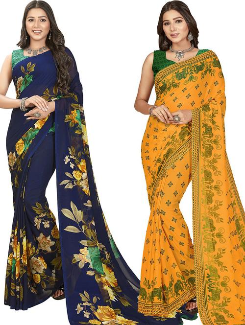 women pack of 2 casual wear combo sarees with blouse - 21477290 - Very Small Image - 1