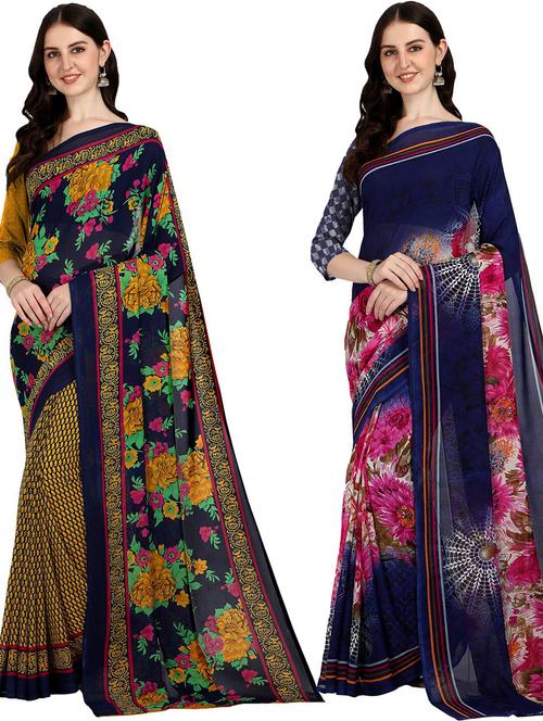 women pack of 2 casual wear combo sarees with blouse - 21477293 - Very Small Image - 1