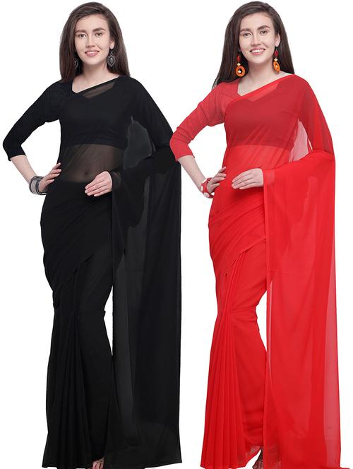 women pack of 2 casual wear combo sarees with blouse - 21477300 - Very Small Image - 1