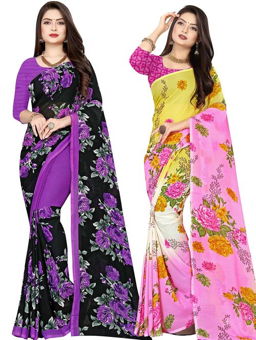 women pack of 2 casual wear combo sarees with blouse - 21477303 - Very Small Image - 1