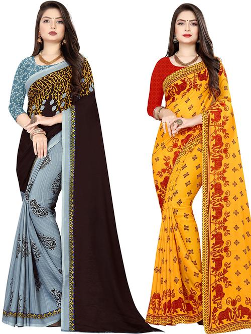 women pack of 2 casual wear combo sarees with blouse - 21477308 - Very Small Image - 1