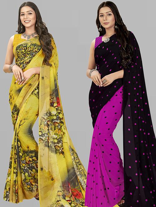 women pack of 2 casual wear combo sarees with blouse - 21477311 - Very Small Image - 1