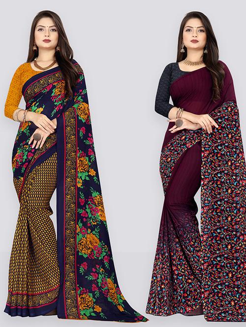 women pack of 2 casual wear combo sarees with blouse - 21477312 - Very Small Image - 1