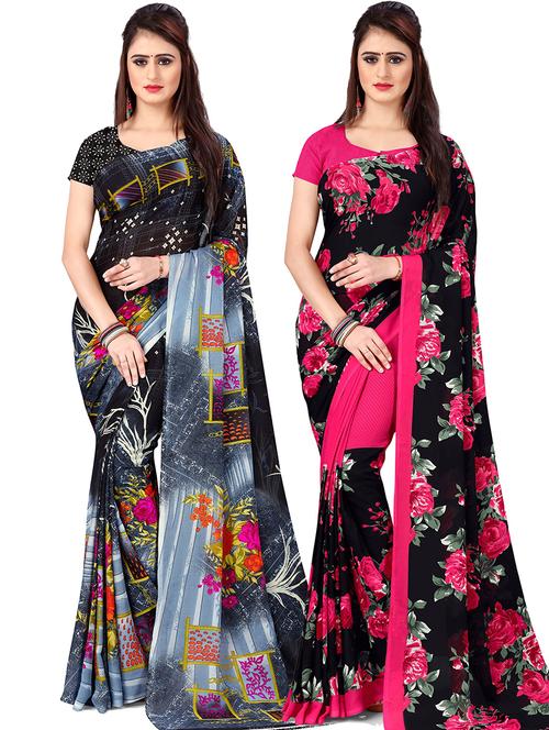 women pack of 2 casual wear combo sarees with blouse - 21477315 - Very Small Image - 1