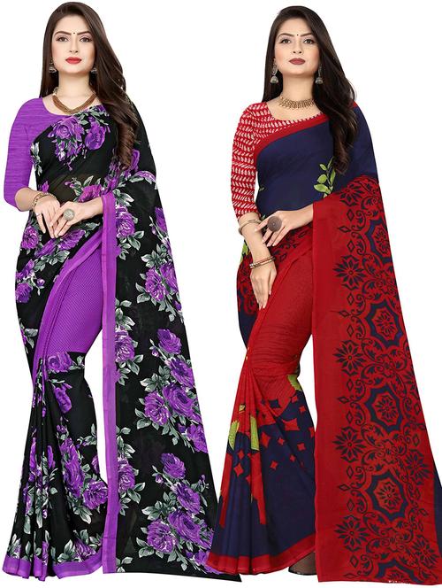 women pack of 2 casual wear combo sarees with blouse - 21477317 - Very Small Image - 1