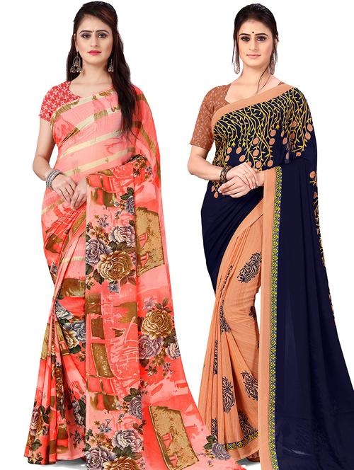 women pack of 2 casual wear combo sarees with blouse - 21477322 - Very Small Image - 1