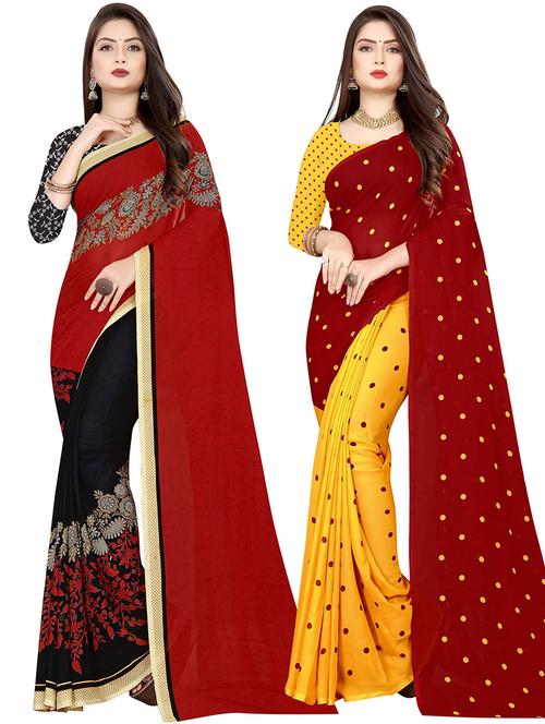 women pack of 2 casual wear combo sarees with blouse - 21477325 - Very Small Image - 1