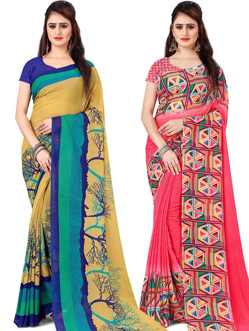 women pack of 2 casual wear combo sarees with blouse - 21477326 - Very Small Image - 1