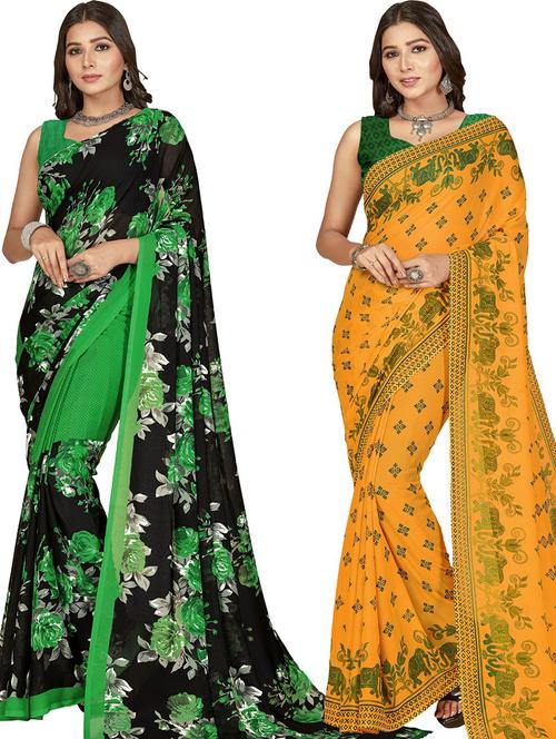 women pack of 2 casual wear combo sarees with blouse - 21477334 - Very Small Image - 1