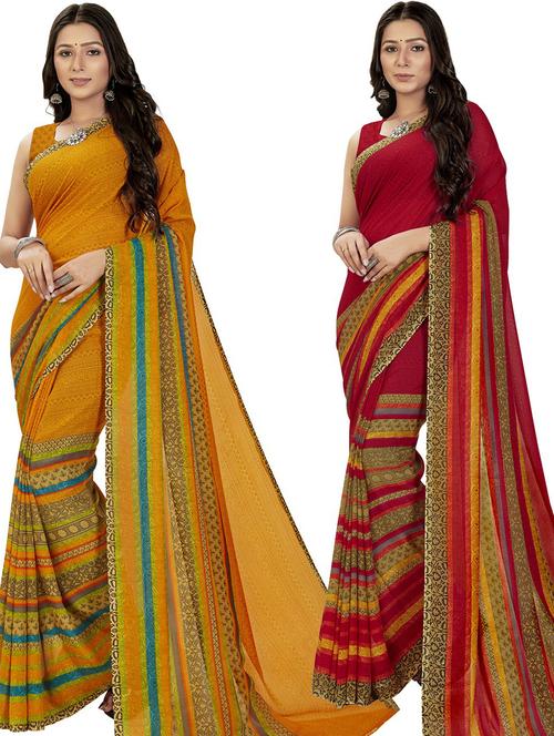 women pack of 2 casual wear combo sarees with blouse - 21477336 - Very Small Image - 1