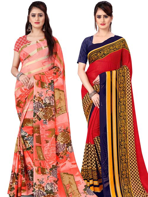 women pack of 2 casual wear combo sarees with blouse - 21477337 - Very Small Image - 1
