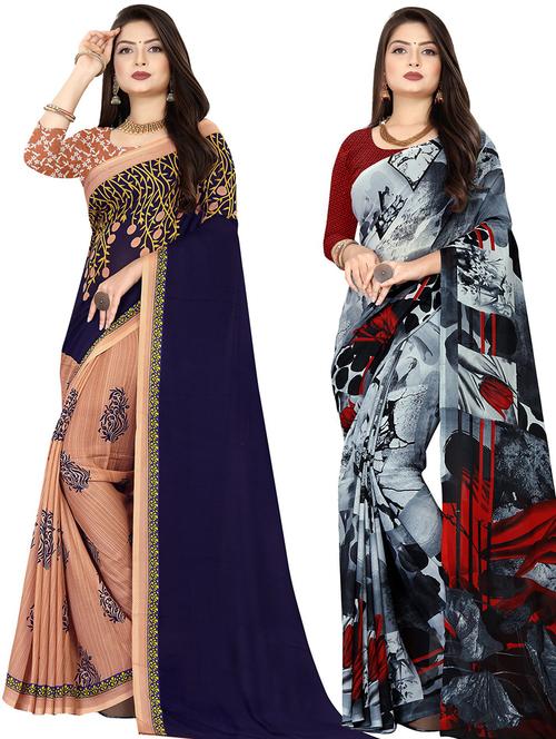 women pack of 2 casual wear combo sarees with blouse - 21477339 - Very Small Image - 1