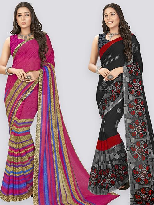women pack of 2 casual wear combo sarees with blouse - 21477340 - Very Small Image - 1