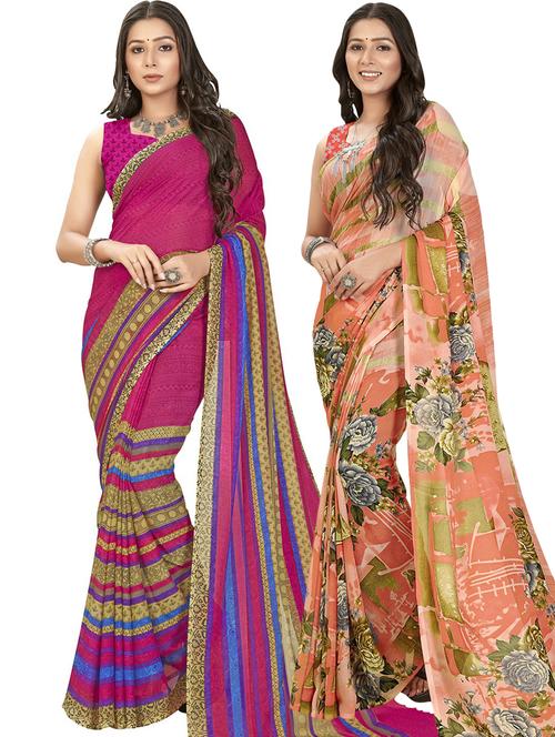 women pack of 2 casual wear combo sarees with blouse - 21477342 - Very Small Image - 1