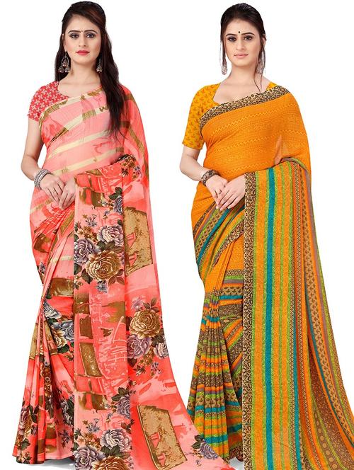 women pack of 2 casual wear combo sarees with blouse - 21477346 - Very Small Image - 1
