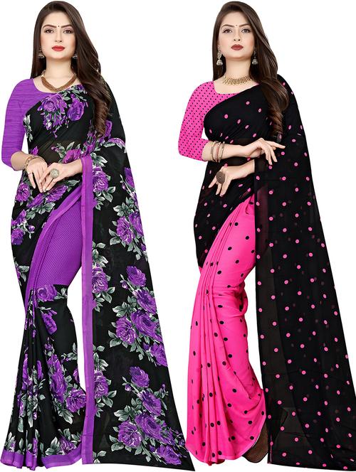 women pack of 2 casual wear combo sarees with blouse - 21477350 - Very Small Image - 1