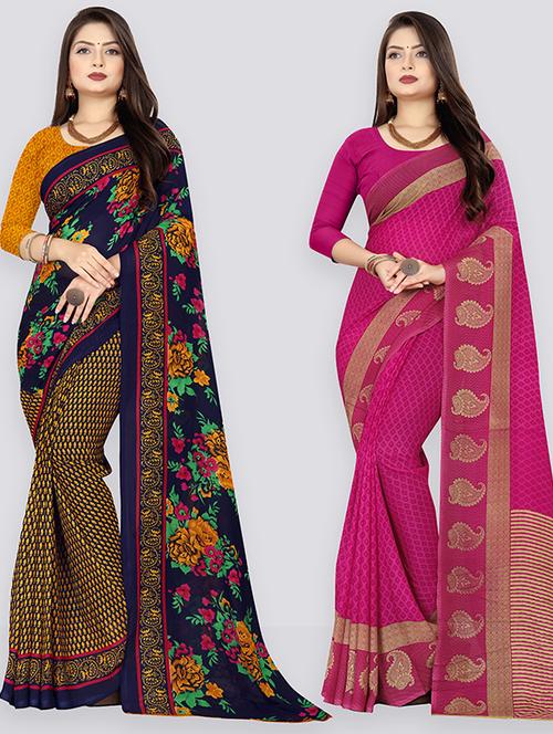 women pack of 2 casual wear combo sarees with blouse - 21477352 - Very Small Image - 1