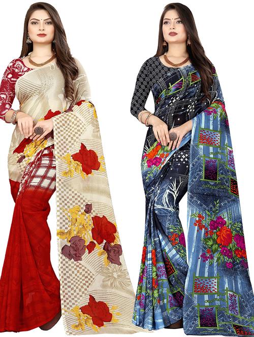 women pack of 2 casual wear combo sarees with blouse - 21477361 - Very Small Image - 1