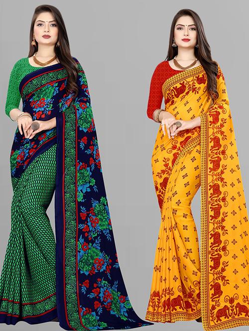 women pack of 2 casual wear combo sarees with blouse - 21477364 - Very Small Image - 1