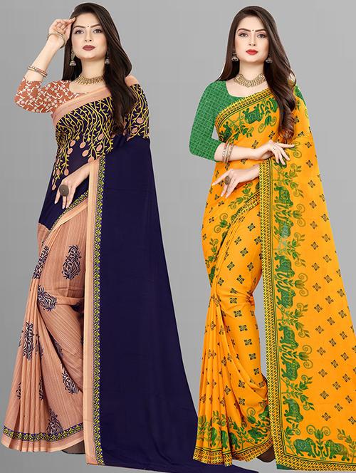 women pack of 2 casual wear combo sarees with blouse - 21477365 - Very Small Image - 1