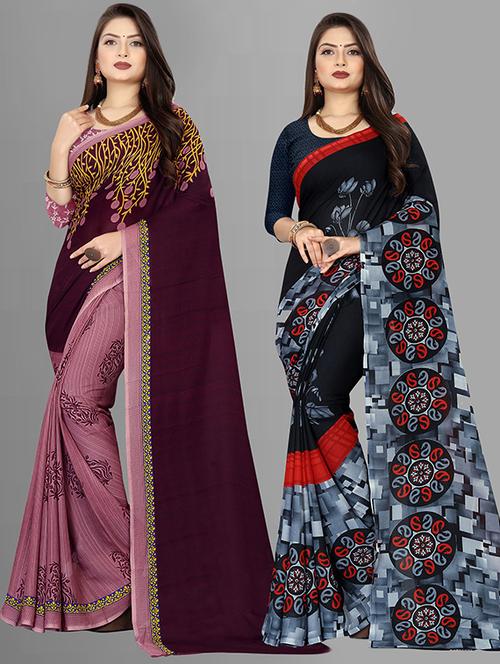 women pack of 2 casual wear combo sarees with blouse - 21477369 - Very Small Image - 1