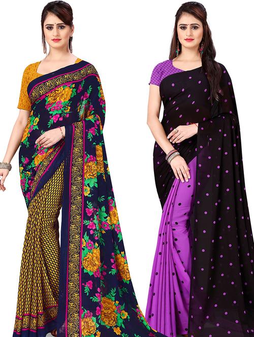 women pack of 2 casual wear combo sarees with blouse - 21477372 - Very Small Image - 1