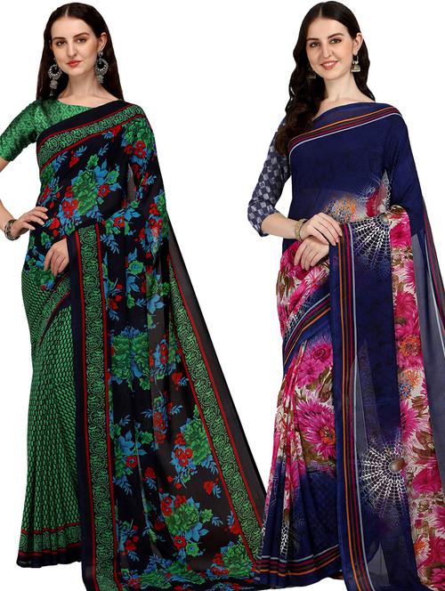 women pack of 2 casual wear combo sarees with blouse - 21477373 - Very Small Image - 1