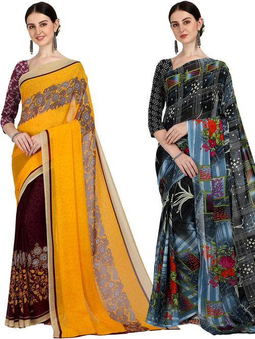 women pack of 2 casual wear combo sarees with blouse - 21477377 - Very Small Image - 1