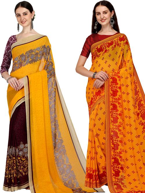 women pack of 2 casual wear combo sarees with blouse - 21477378 - Very Small Image - 1