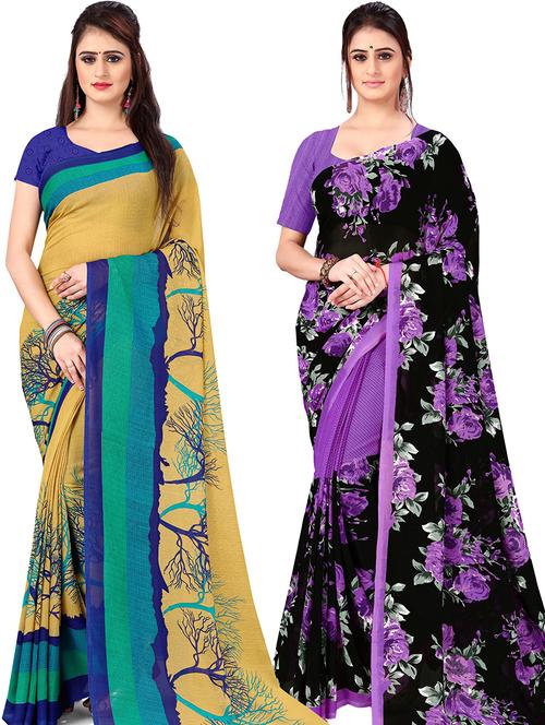 women pack of 2 casual wear combo sarees with blouse - 21477381 - Very Small Image - 1