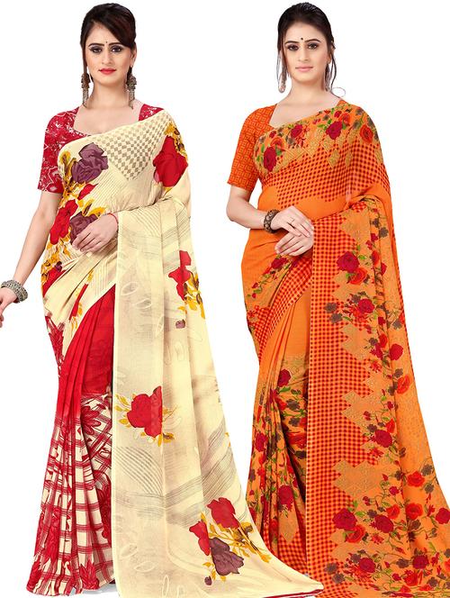 women pack of 2 casual wear combo sarees with blouse - 21477383 - Very Small Image - 1
