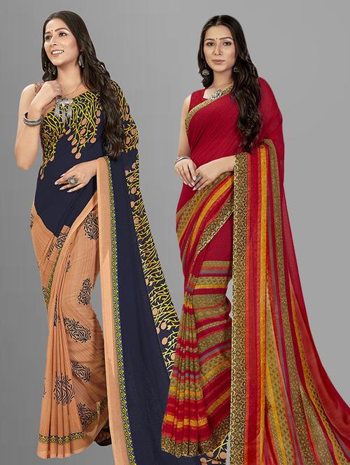 women pack of 2 casual wear combo sarees with blouse - 21477384 - Very Small Image - 1