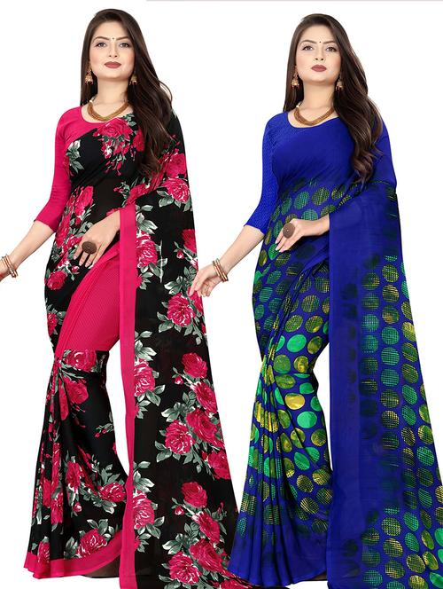 women pack of 2 casual wear combo sarees with blouse - 21477385 - Very Small Image - 1