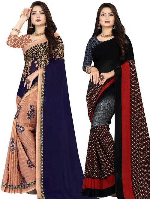 women pack of 2 casual wear combo sarees with blouse - 21477387 - Very Small Image - 1
